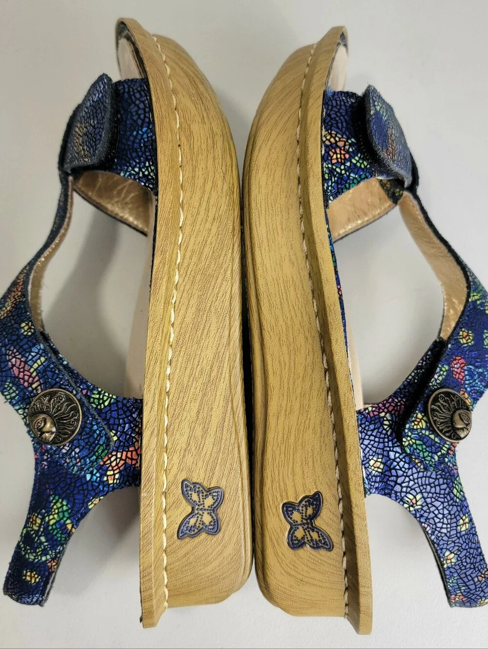 Alegria Women’s Kendra Leather Sandals Birdland Mosaic Adjustable EU37/US 7-7.5